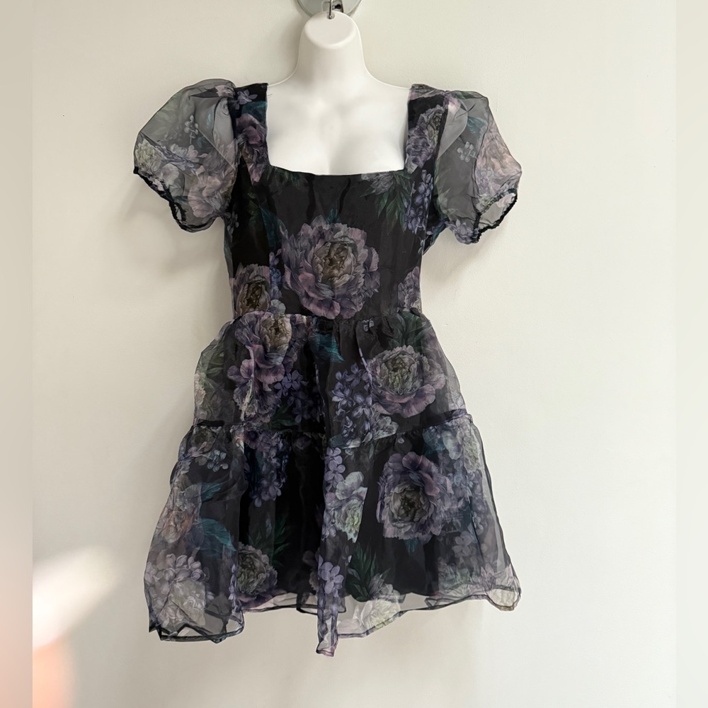 NWT LULUS EXCEPTIONAL FATE FLORAL ORGANZA MINI DRESS - Picture 5 of 8